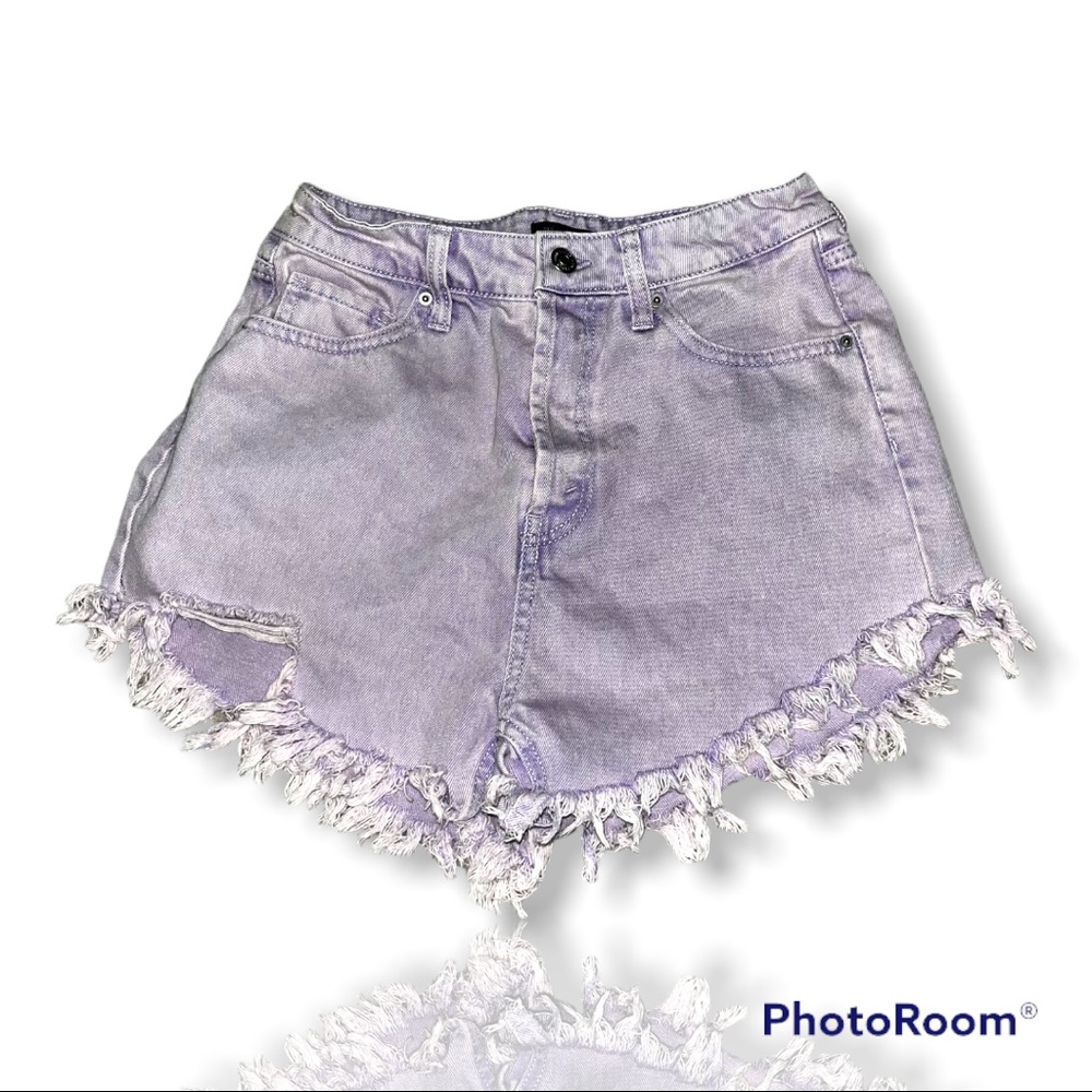 Distressed Lavender Denim Shorts